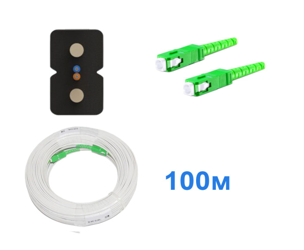 Патчкорд FTTH без выносного элемента, диэлектрик, волокно G657, SC/APC белый -  100м.