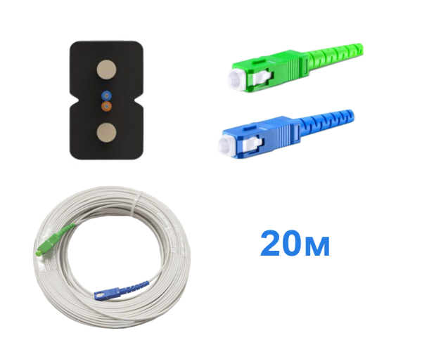 Патчкорд FTTH без выносного элемента, диэлектрик, волокно G657, SC/UPC-SC/APC, белый -  20м.