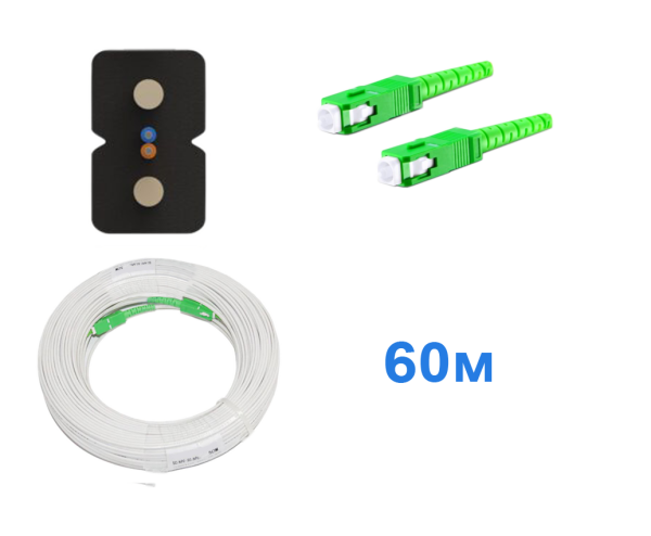 Патчкорд FTTH без выносного элемента, диэлектрик, волокно G657, SC/APC белый -  60м.