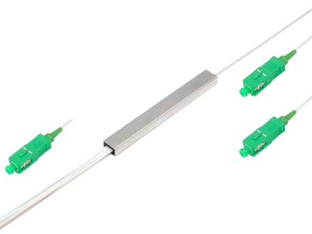 Планарный оптический делитель на 2 отвода, оконцованный коннекторами SC/APC. В бескорпусном исполнении, отводы 0,9мм длиной 1м.
