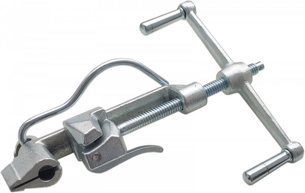 Инструмент для натяжения стальной ленты, используестся при монтаже узлов крепления на опорах электропередач. Металлические ручки, винтовой механихзм натяжения.