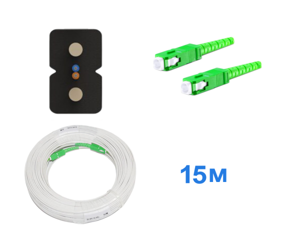 Патчкорд FTTH без выносного элемента, диэлектрик, волокно G657, SC/APC белый -  15м.