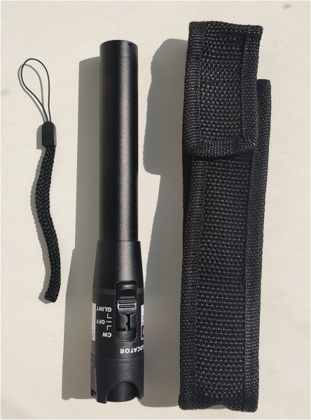 Визуальный дефектоскоп для поиска повреждений оптического волокна. Цвет красный.