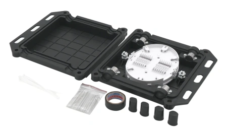 Компактная оптическая проходная муфта для сращивания и разветвления оптического кабеля ндо 48 волокон при воздушной, настенной или подземной инсталляции